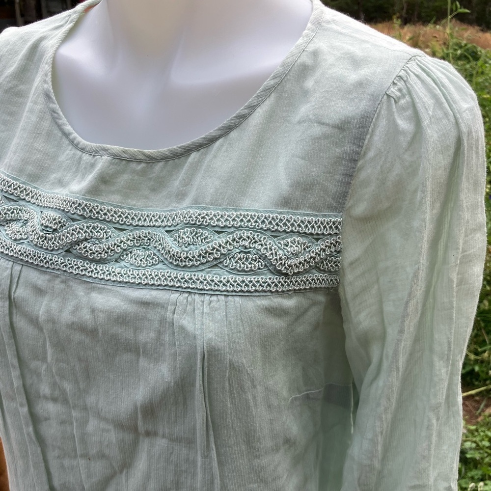 Boden Pale Mint Green Embroidered Yoke Blouse